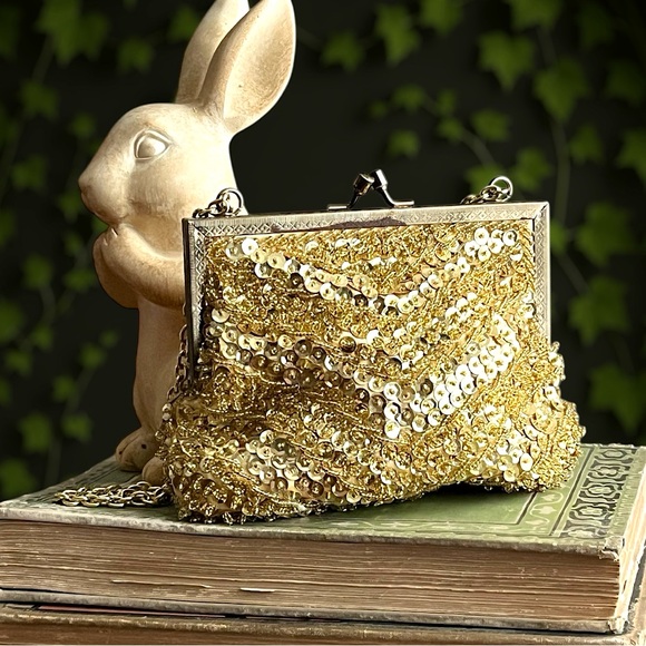 Handbags - Vintage Glamorous Gold Sequin Evening Bag Antique